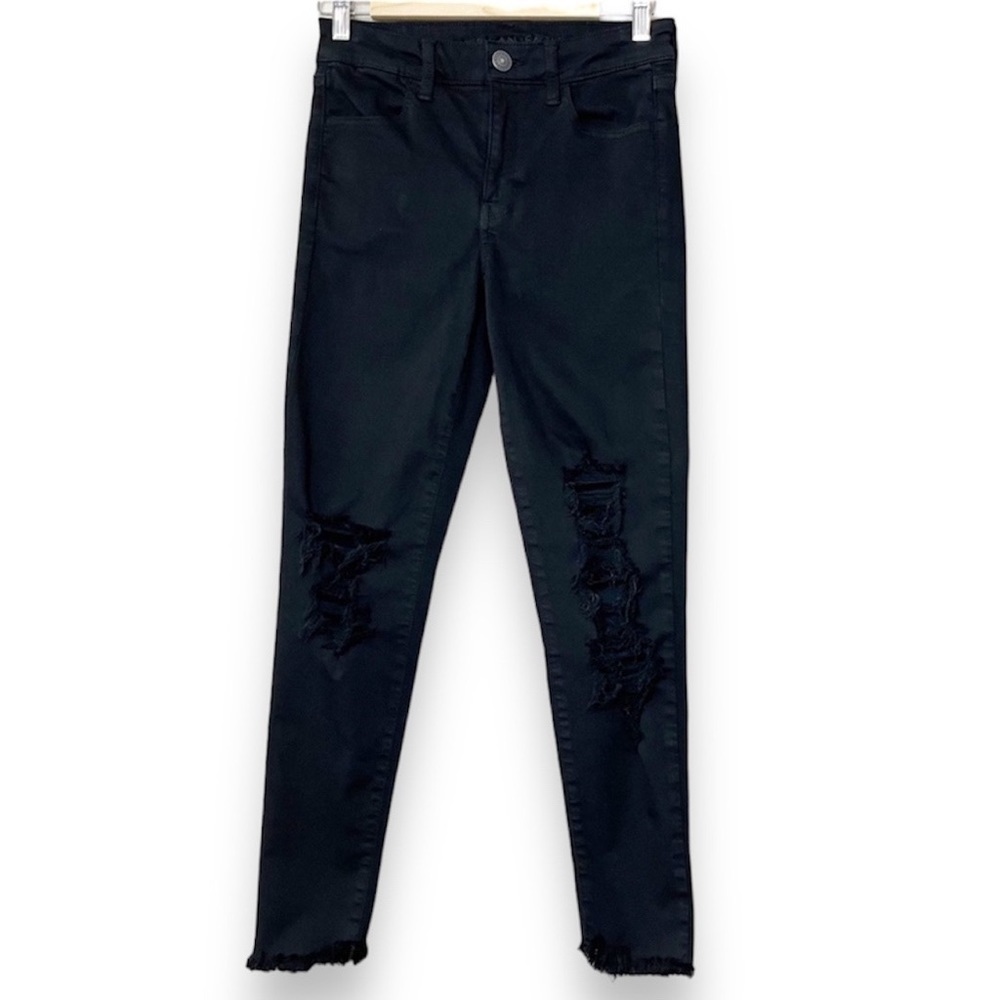 American Eagle High Rise‎ Jegging Crop 4 skinny jeans black distressed ripped